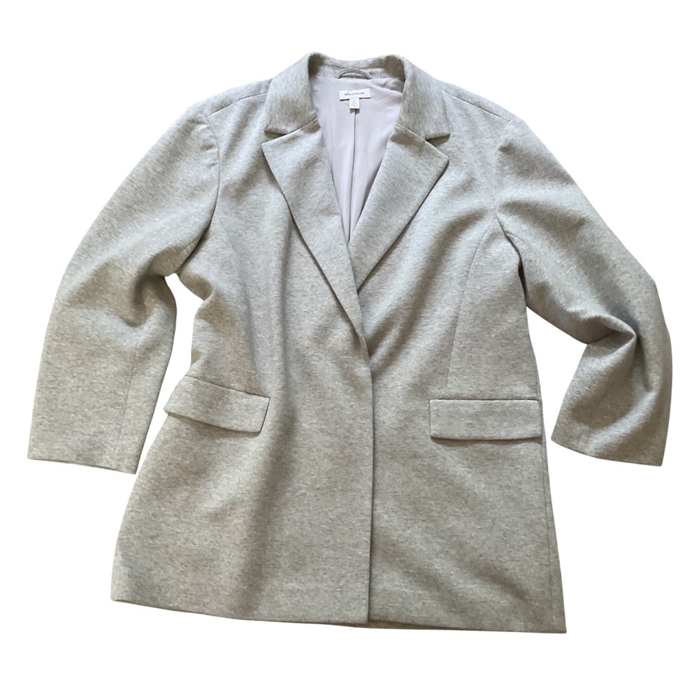 Nordstrom Womens XL Heather Grey Knit Longline Blazer Jacket Soft Jersey Lined